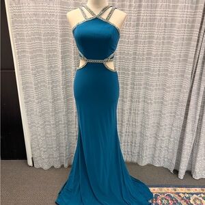 Elegant Teal Halter Prom Dress
